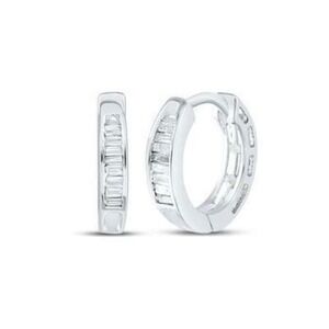 1/6cttw Baguette Diamond Earrings Hoop 925 Sterling Silver